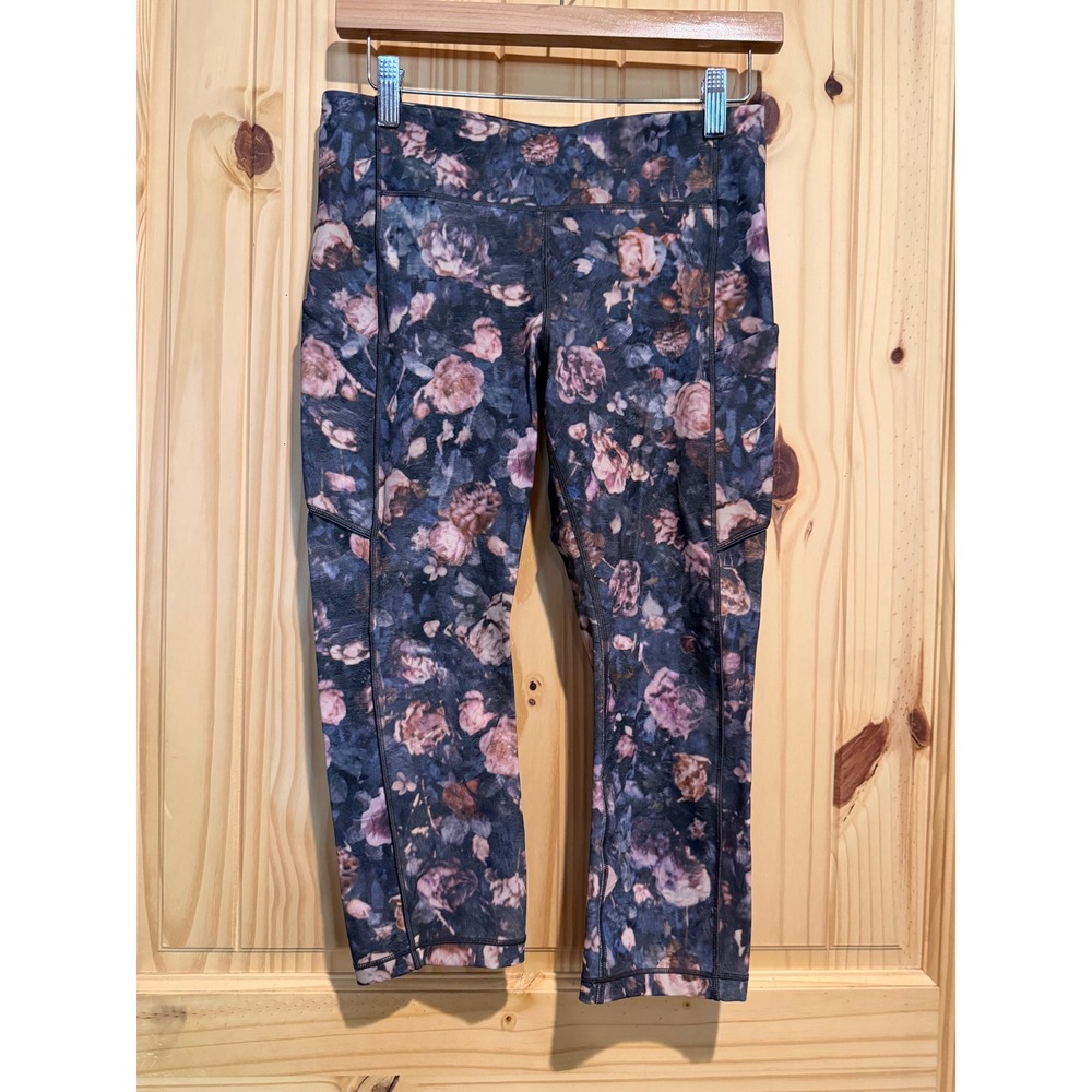 Lululemon Speed Up Crop Leggings Size 8 Floral Print Running Tights Pockets